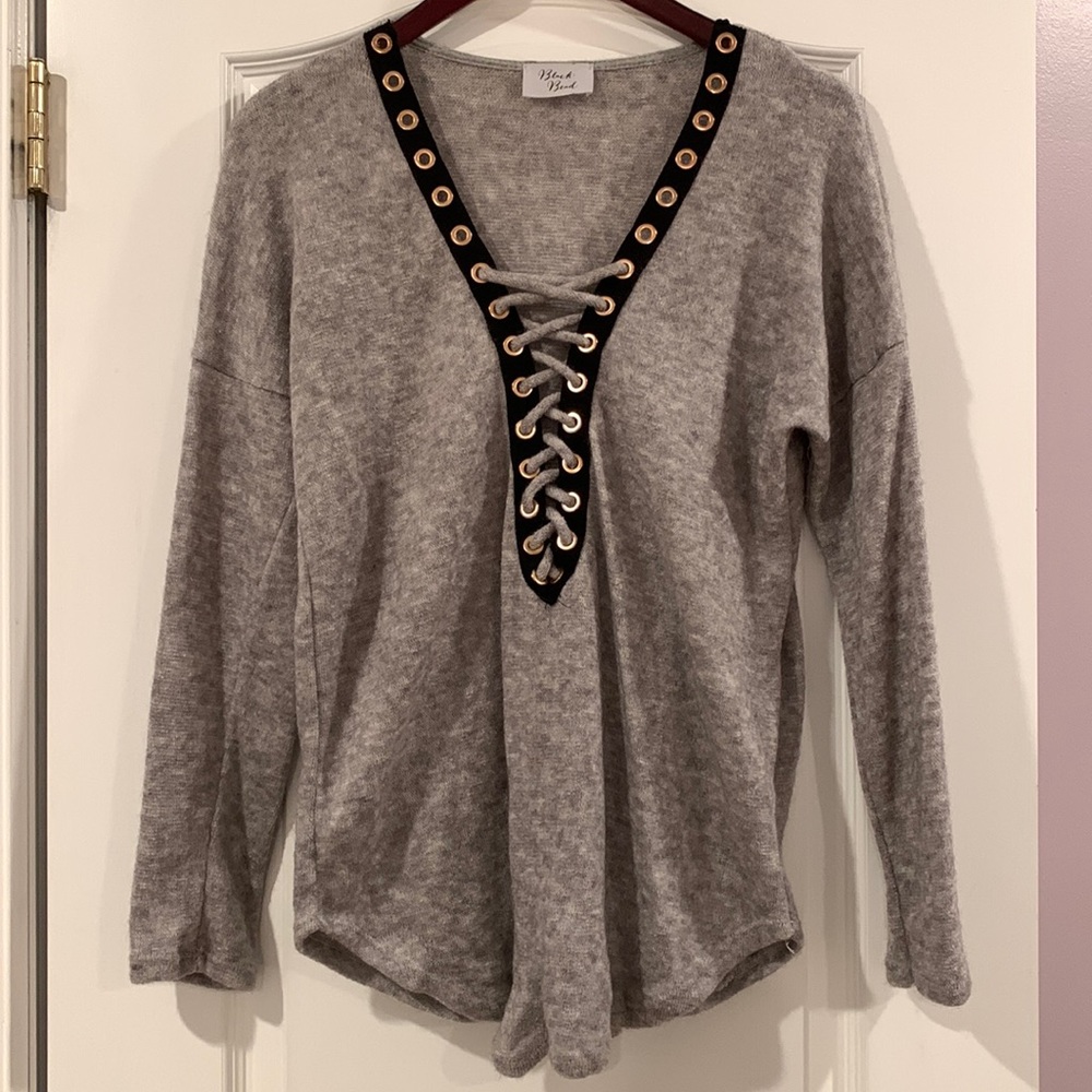 Gray top with black laceup neckline!